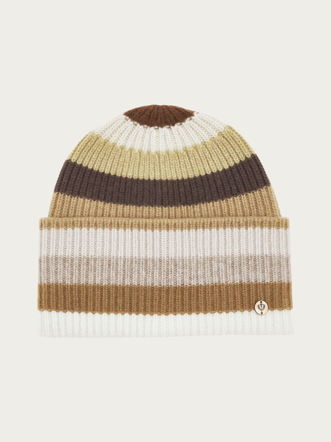 Gerippte Strick-Beanie mit breiten Streifen und breitem Umschlag