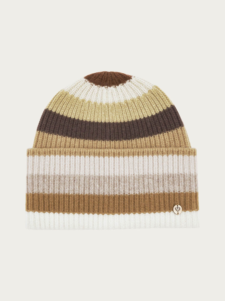 Gerippte Strick-Beanie mit breiten Streifen und breitem Umschlag