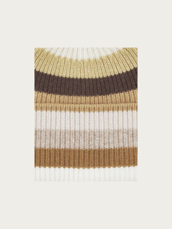 Gerippte Strick-Beanie mit breiten Streifen und breitem Umschlag