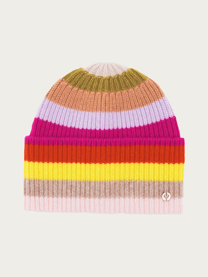 Gerippte Strick-Beanie mit breiten Streifen und breitem Umschlag