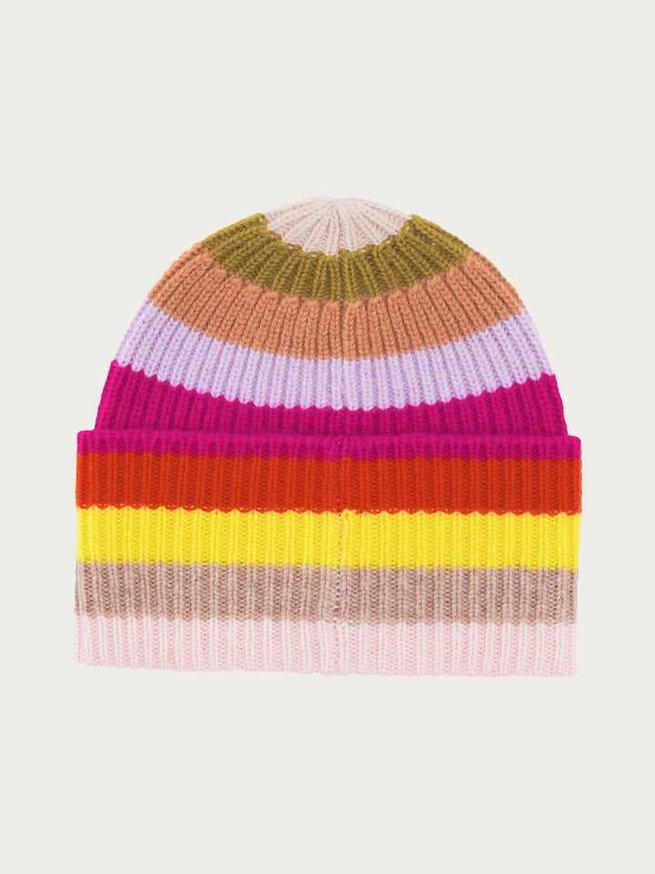 Gerippte Strick-Beanie mit breiten Streifen und breitem Umschlag