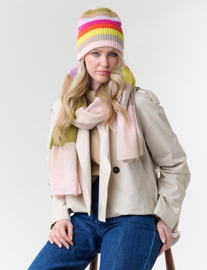 Gerippte Strick-Beanie mit breiten Streifen und breitem Umschlag