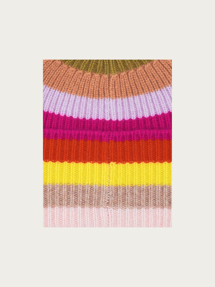 Gerippte Strick-Beanie mit breiten Streifen und breitem Umschlag