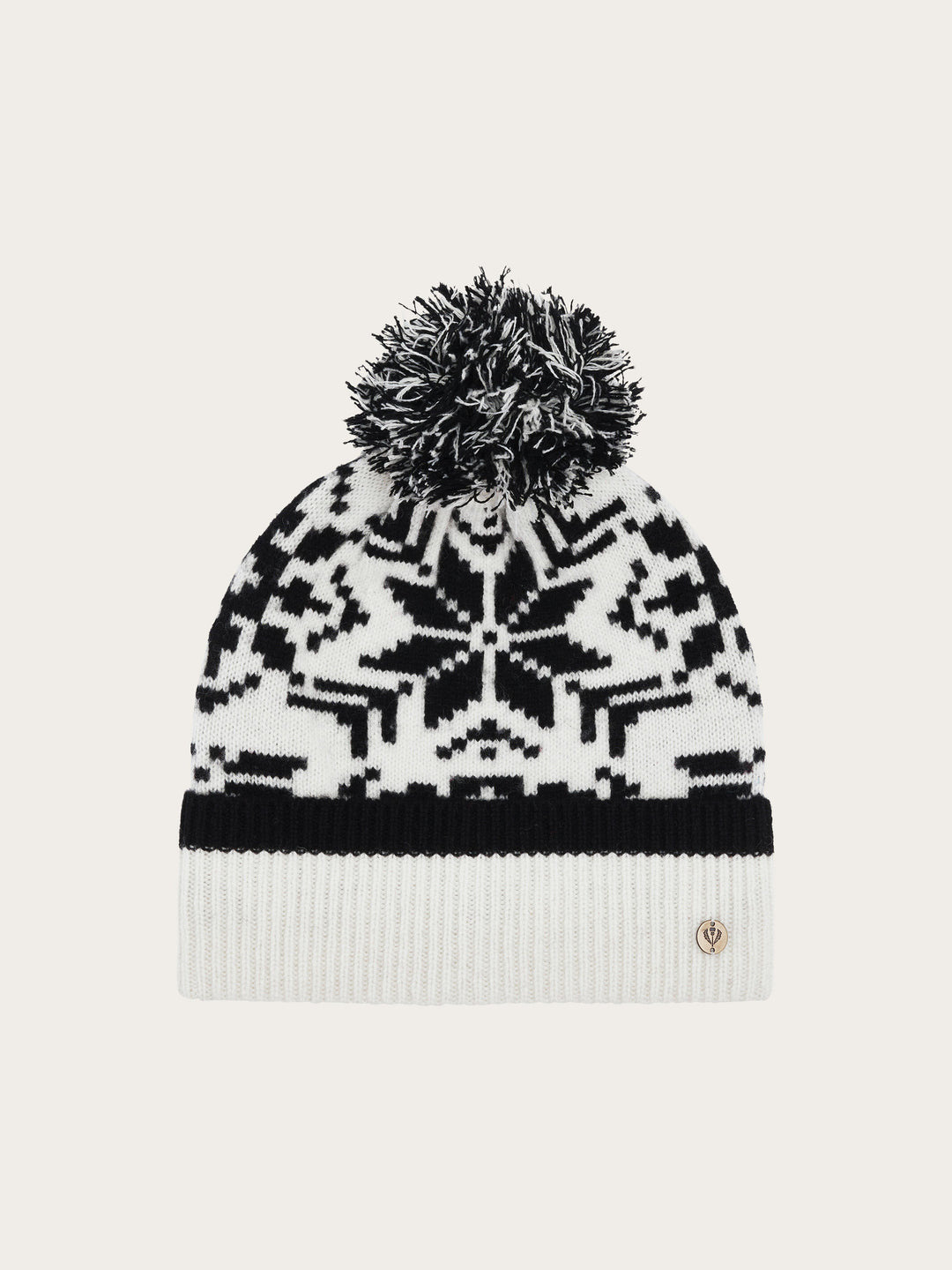 Strickmütze mit Sternen-Muster und Bommel aus reiner Wolle