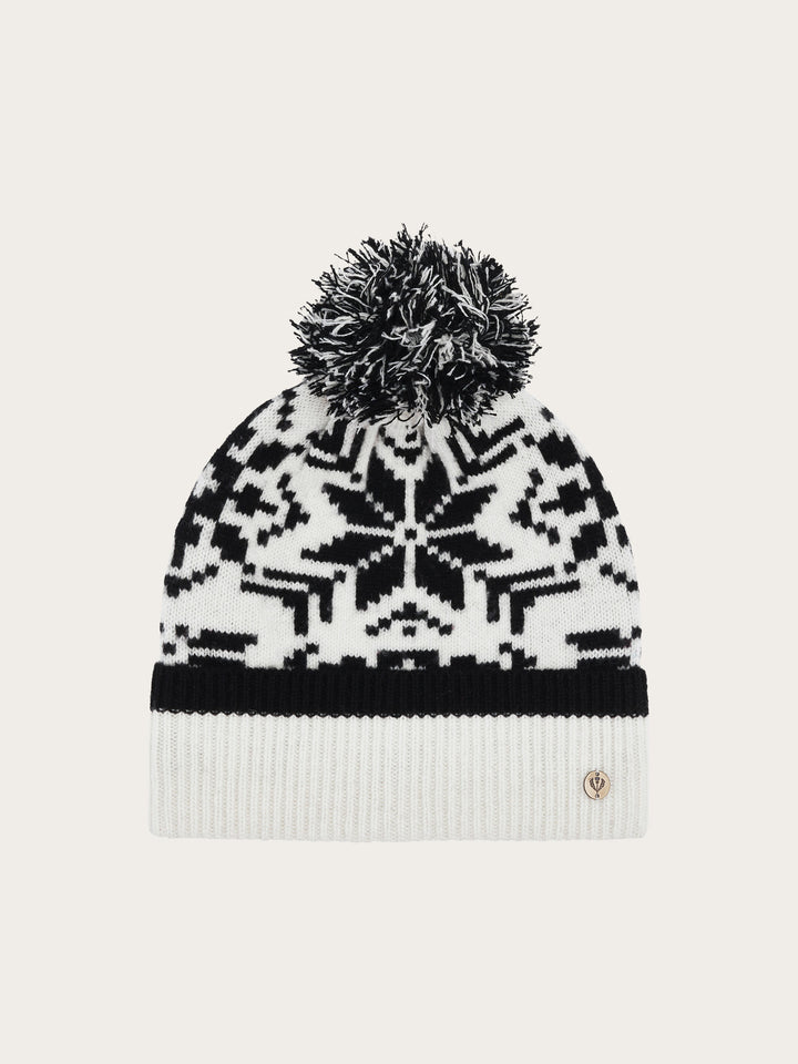 Strickmütze mit Sternen-Muster und Bommel aus reiner Wolle