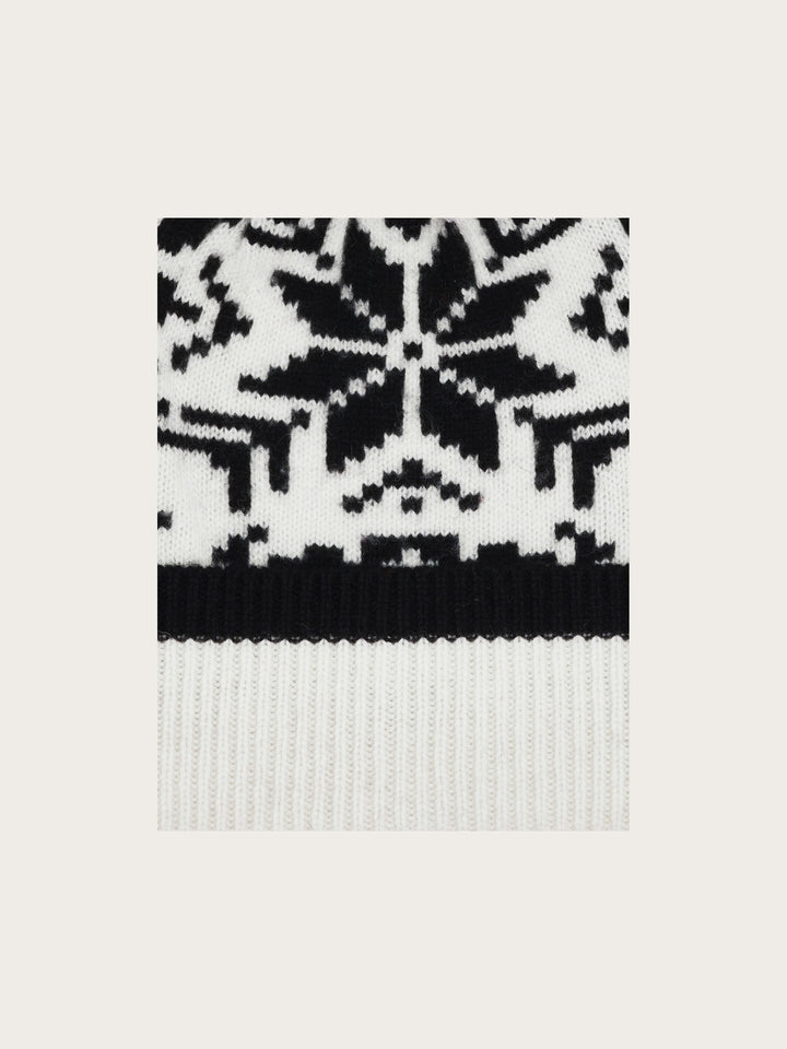 Strickmütze mit Sternen-Muster und Bommel aus reiner Wolle