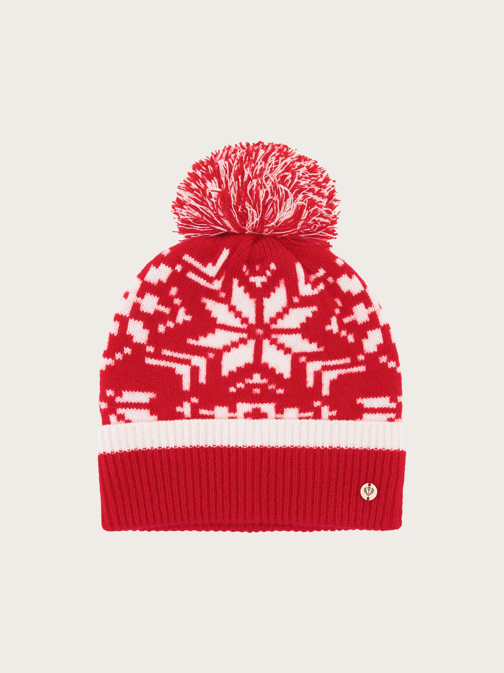 Strickmütze mit Sternen-Muster und Bommel aus reiner Wolle
