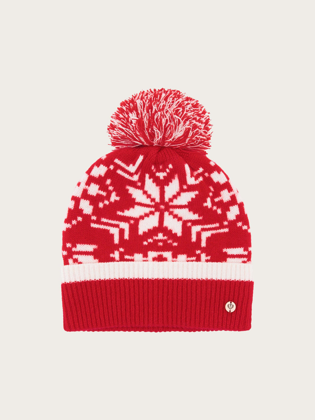 Strickmütze mit Sternen-Muster und Bommel aus reiner Wolle