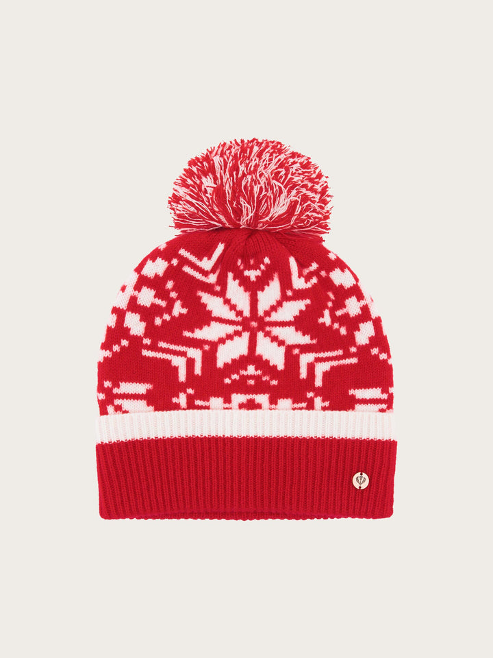 Strickmütze mit Sternen-Muster und Bommel aus reiner Wolle