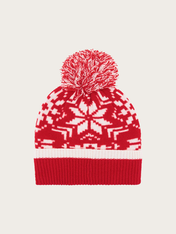 Strickmütze mit Sternen-Muster und Bommel aus reiner Wolle