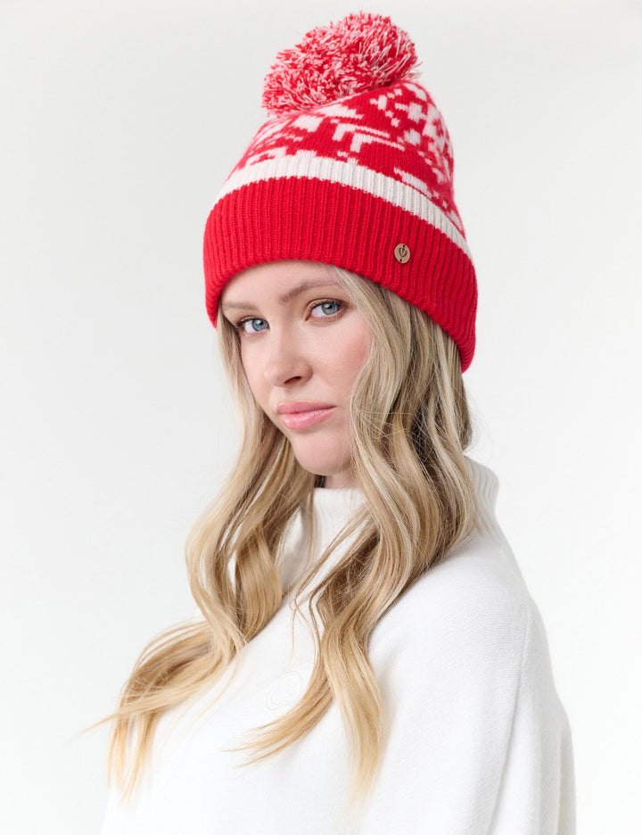 Strickmütze mit Sternen-Muster und Bommel aus reiner Wolle