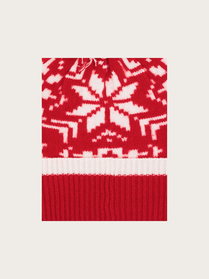 Strickmütze mit Sternen-Muster und Bommel aus reiner Wolle