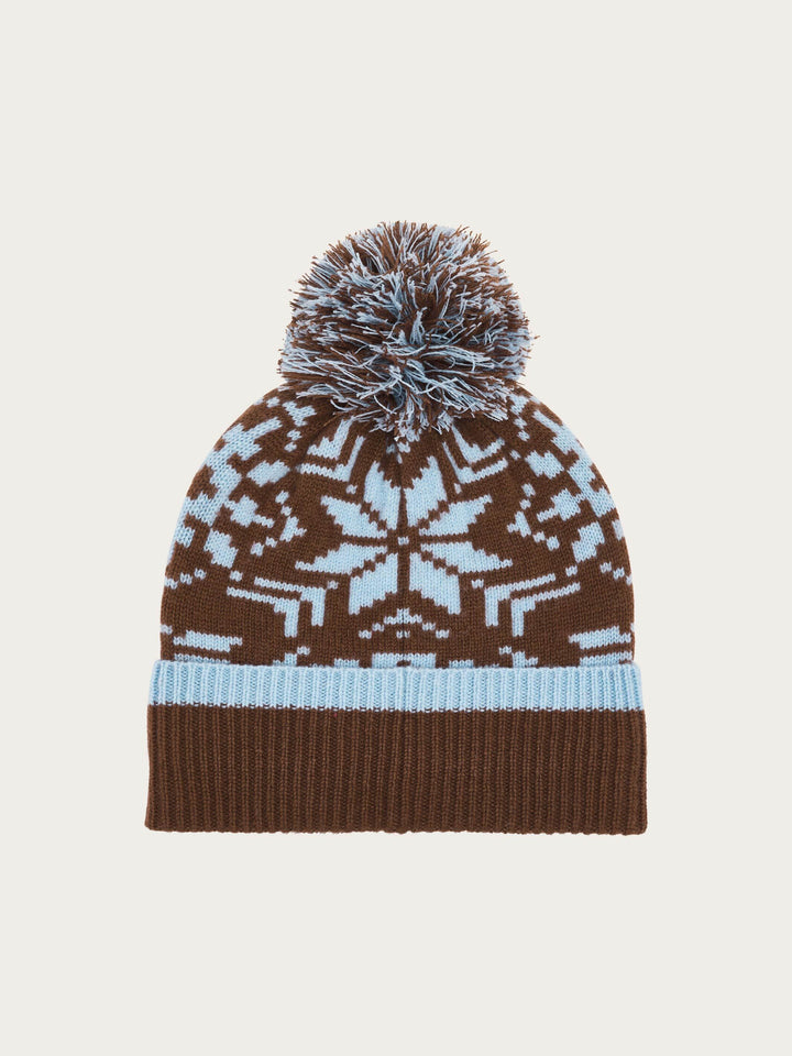 Strickmütze mit Sternen-Muster und Bommel aus reiner Wolle