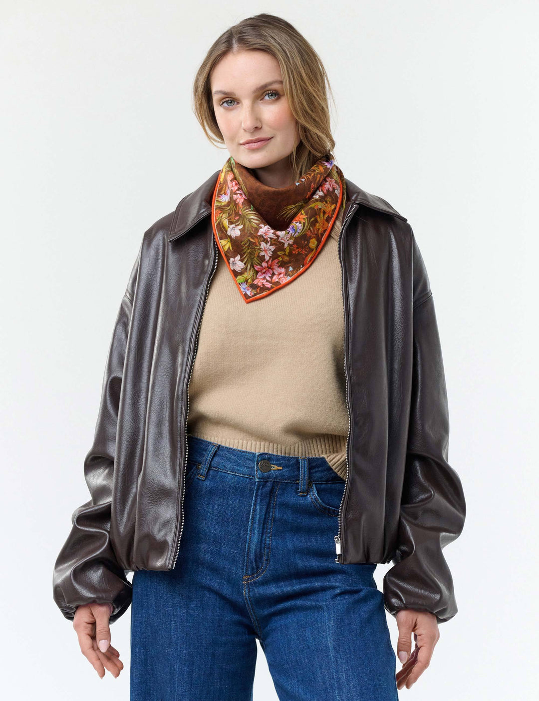 Tuch mit herbstlichem Blumen-Design aus Wolle und Seide