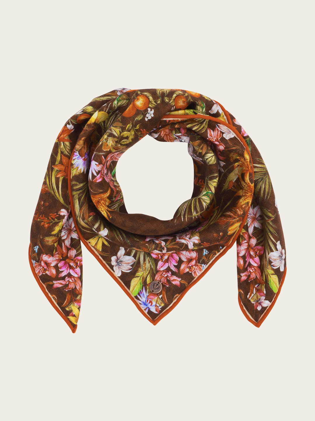 Tuch mit herbstlichem Blumen-Design aus Wolle und Seide