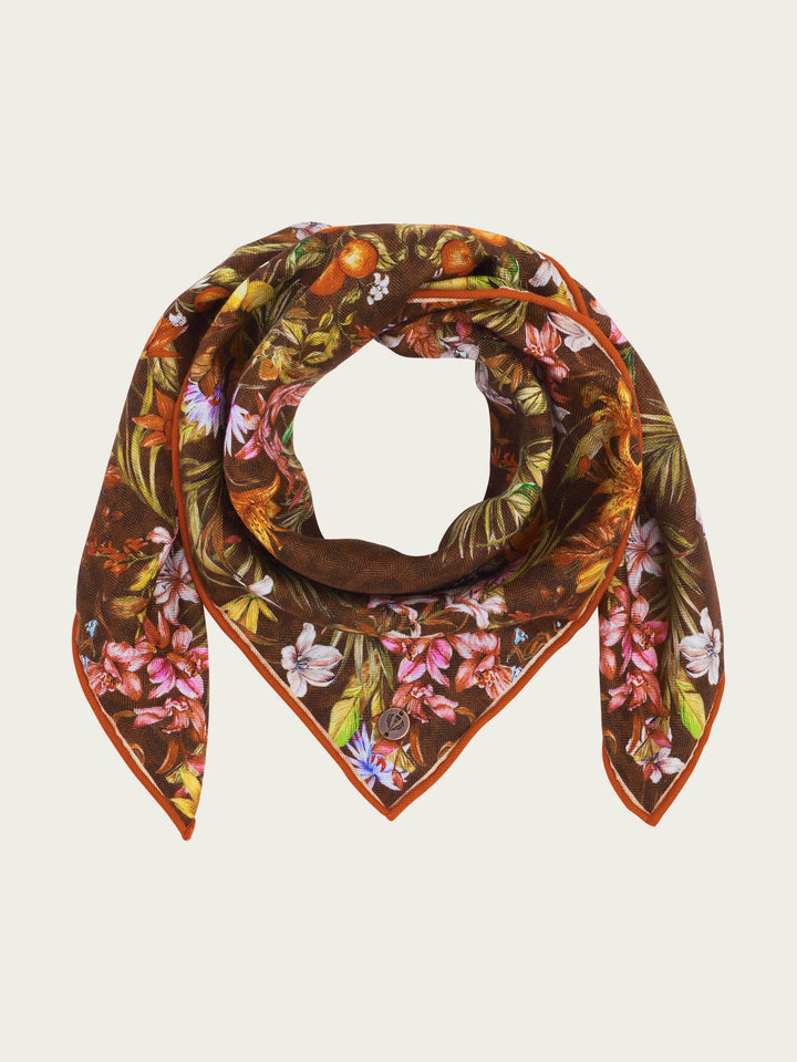 Tuch mit herbstlichem Blumen-Design aus Wolle und Seide