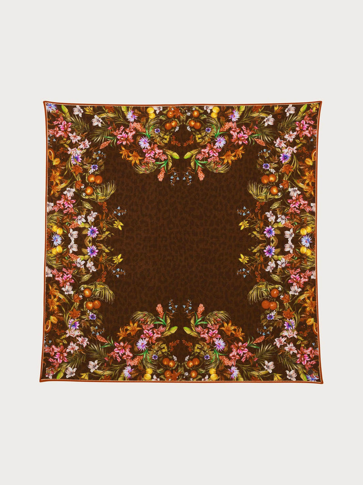 Tuch mit herbstlichem Blumen-Design aus Wolle und Seide