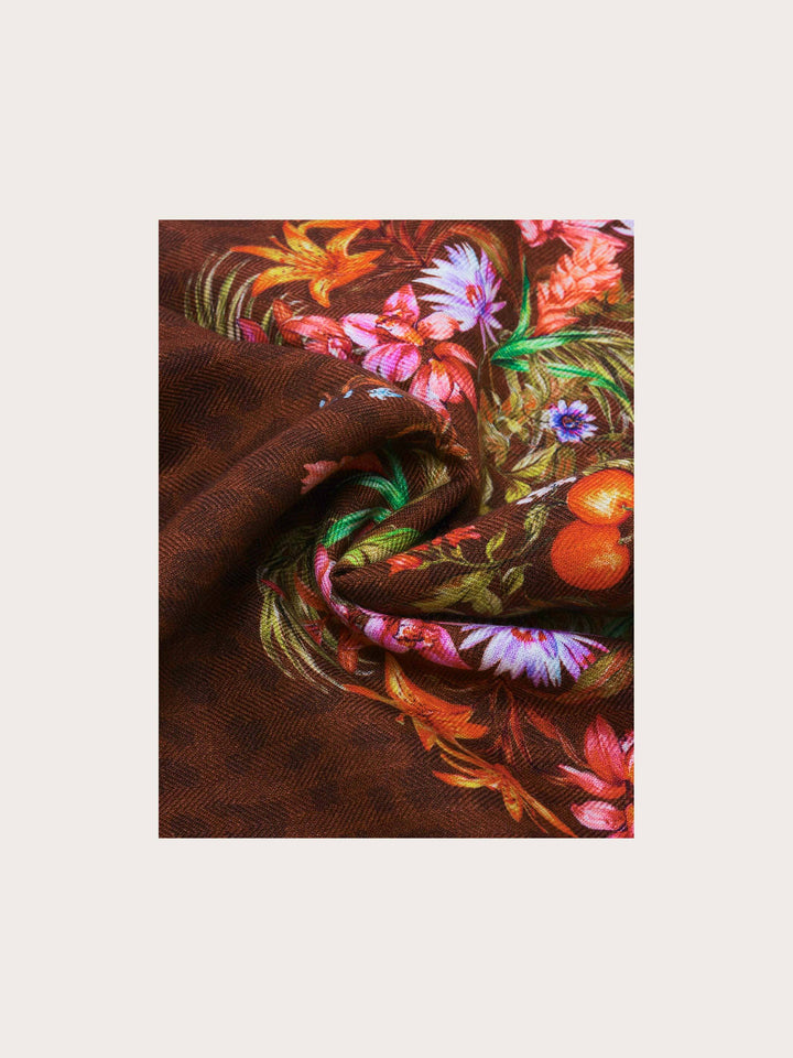 Tuch mit herbstlichem Blumen-Design aus Wolle und Seide