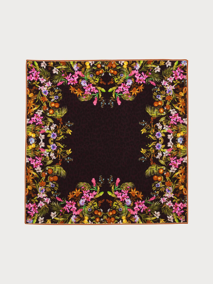 Tuch mit herbstlichem Blumen-Design aus Wolle und Seide