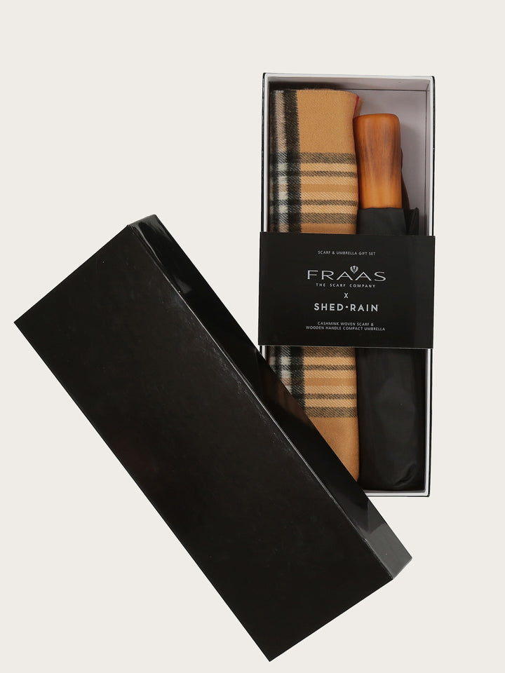Geschenkset mit FRAAS Plaid Cashmink-Schal und Regenschirm