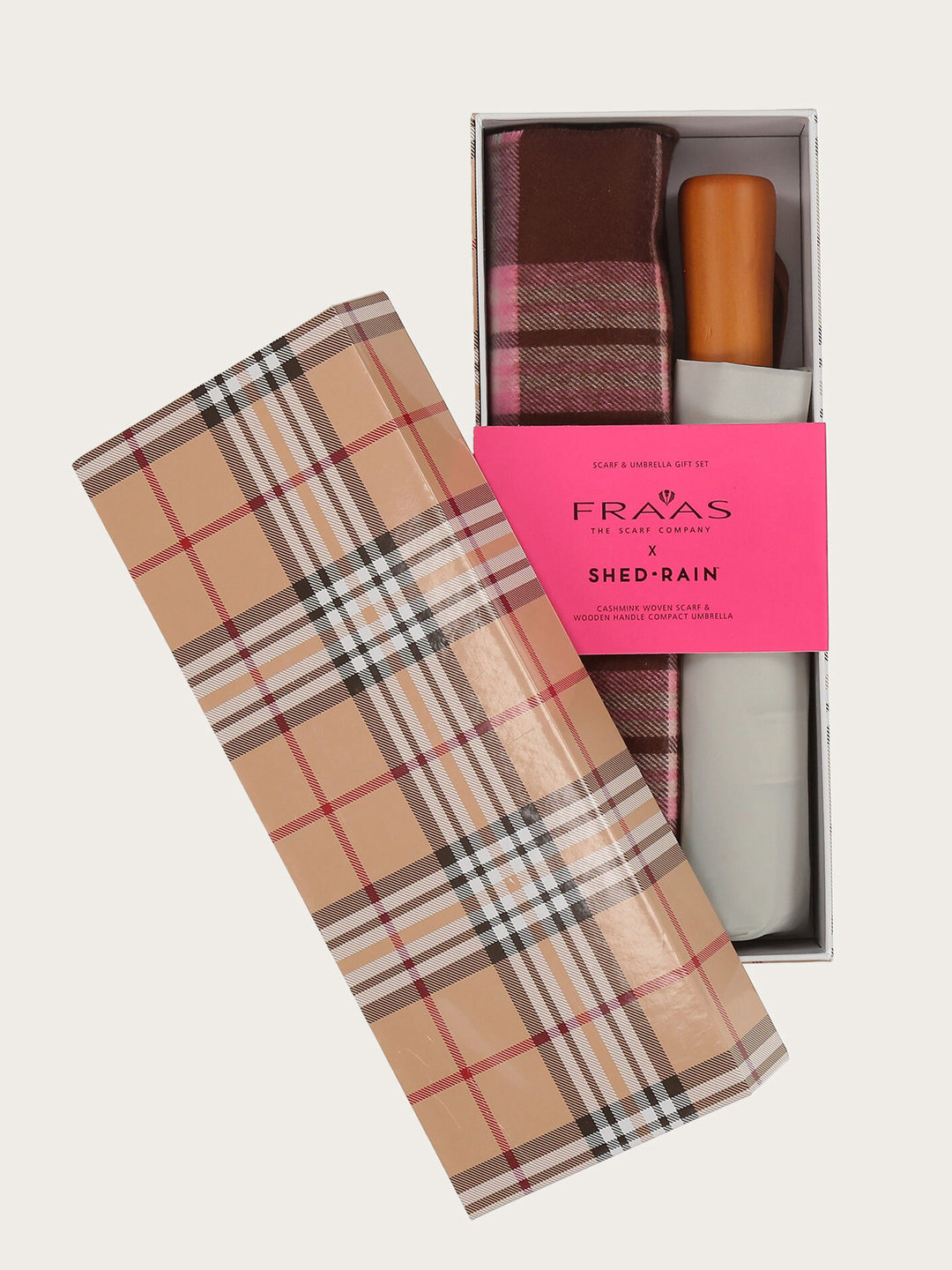 Geschenkset mit FRAAS Plaid Cashmink-Schal und Regenschirm
