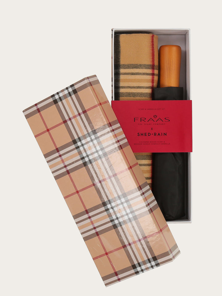 Geschenkset mit FRAAS Plaid Cashmink-Schal und Regenschirm