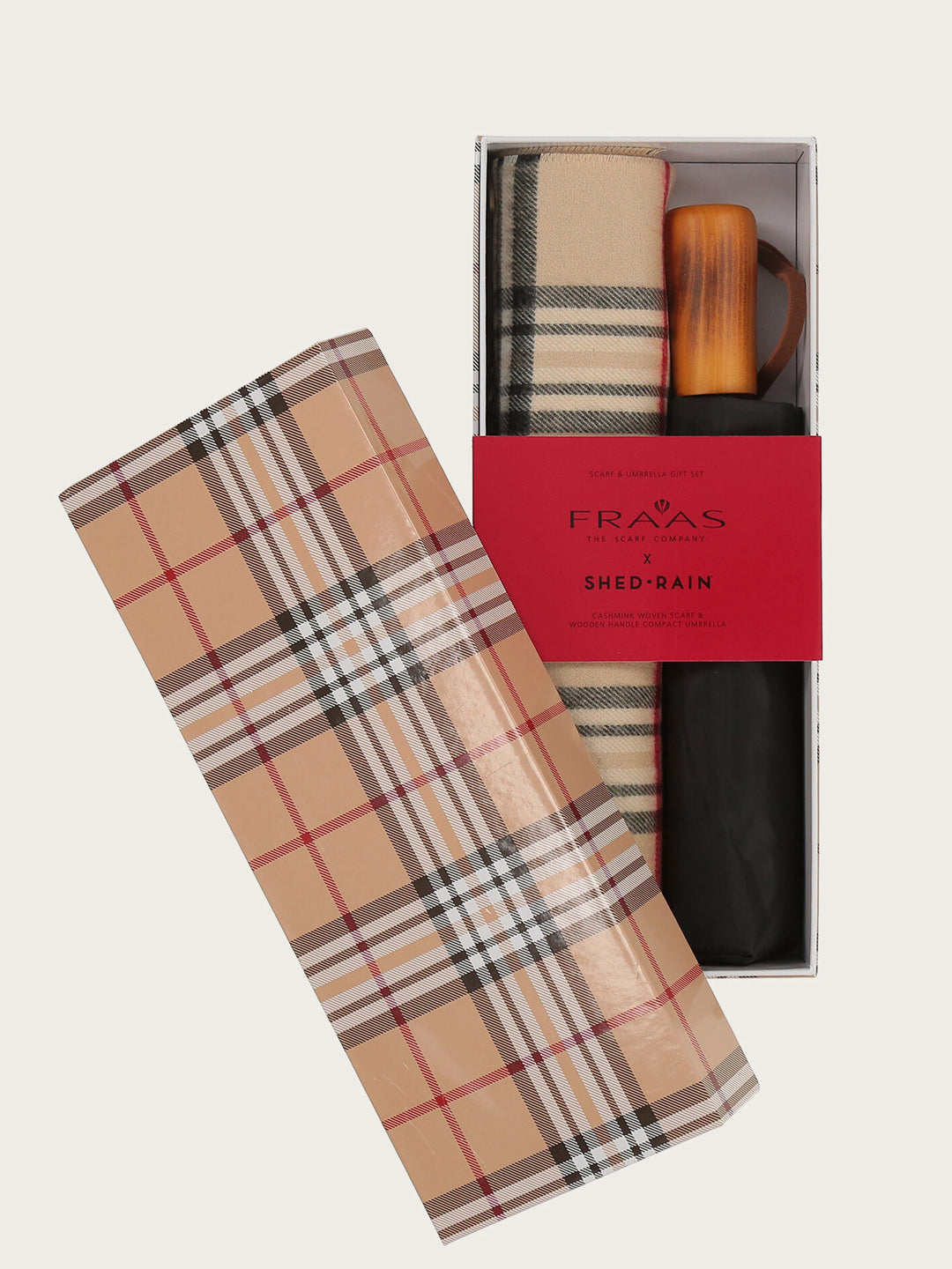 Geschenkset mit FRAAS Plaid Cashmink-Schal und Regenschirm