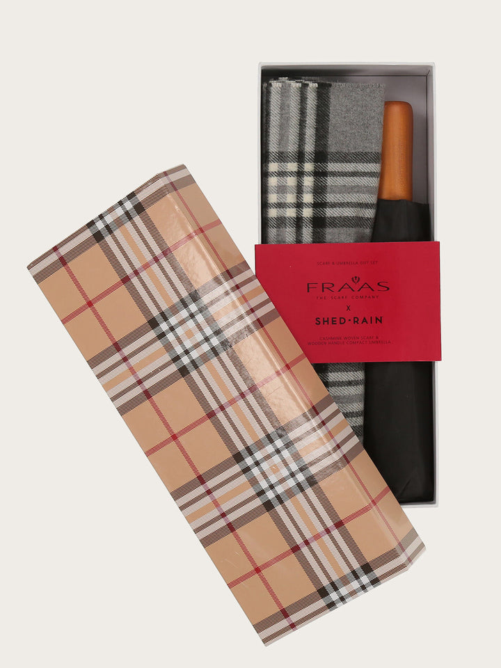 Geschenkset mit FRAAS Plaid Cashmink-Schal und Regenschirm