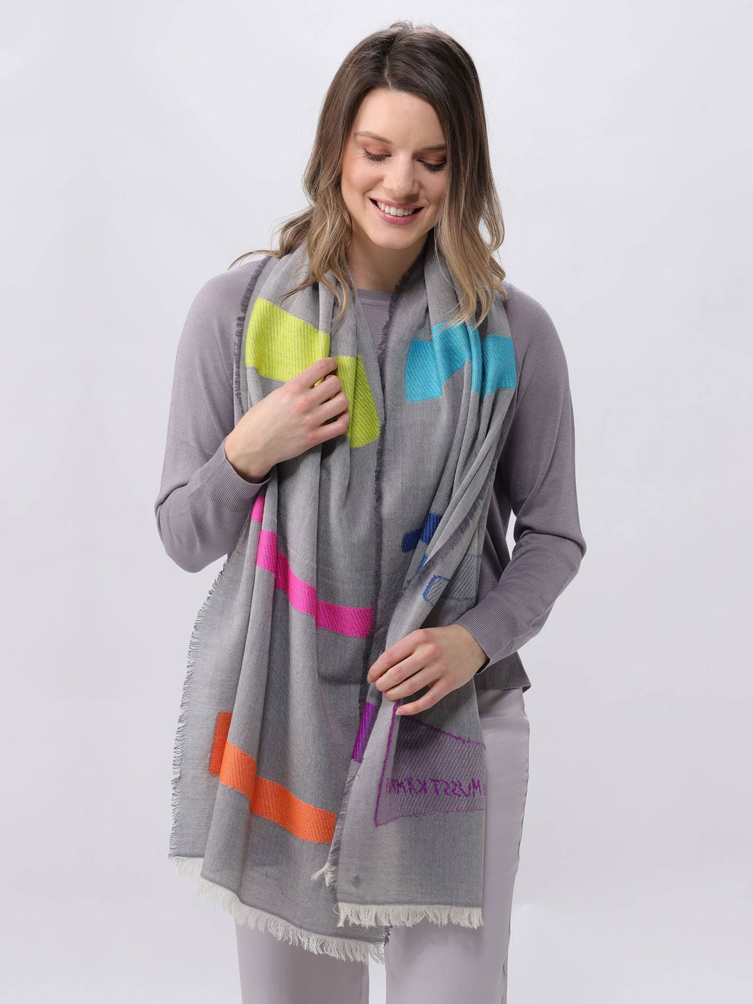 Stola DU MUSST KÄMPFEN! mit Regenbogen-Streifen aus Baumwolle