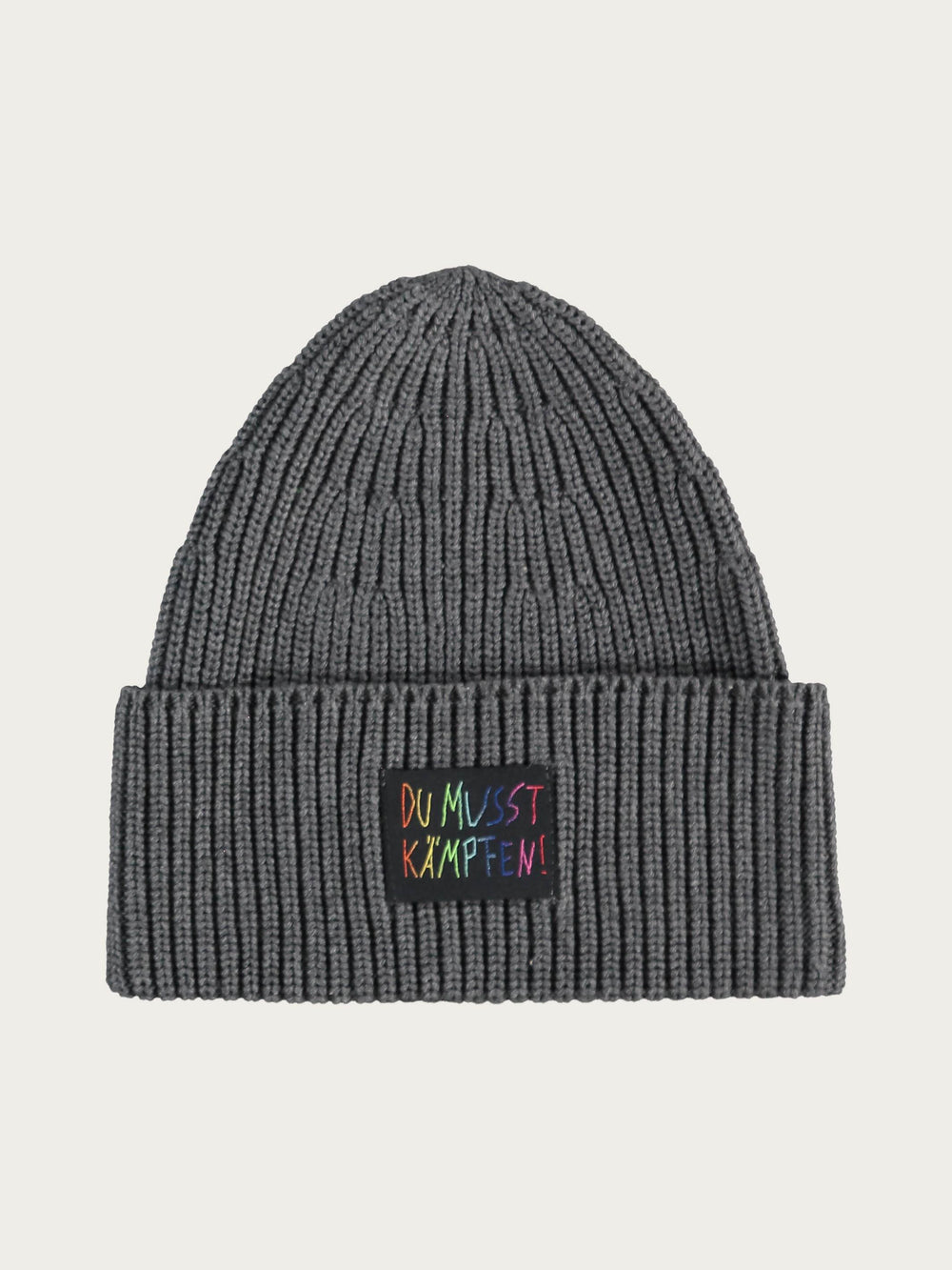 Gerippte Strickmütze mit Aufnäher DU MUSST KÄMPFEN!
