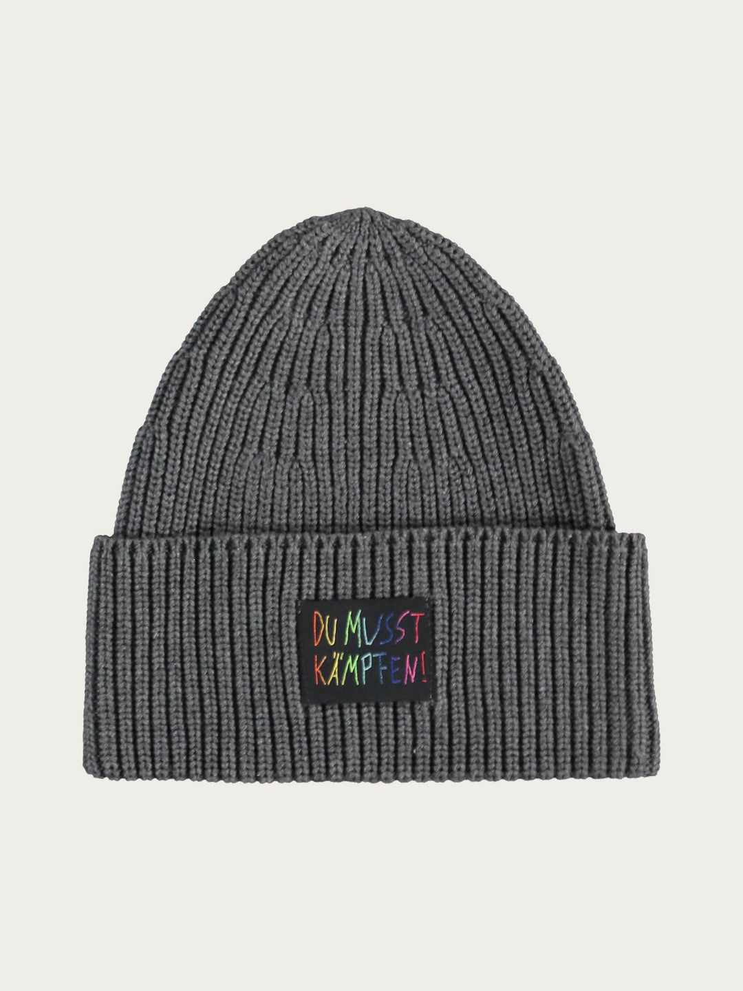 Gerippte Strickmütze mit Aufnäher DU MUSST KÄMPFEN!
