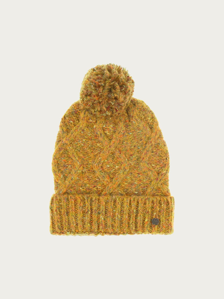 Melierte Strickmütze mit Zopfmuster
