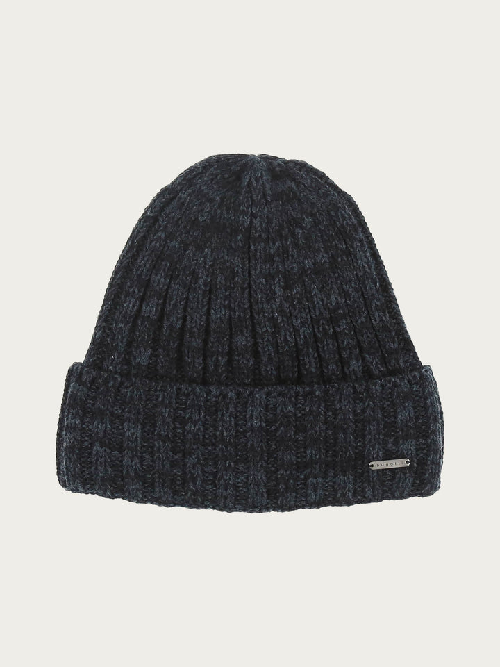 Gestrickte zweifarbige Beanie mit bugatti-Label