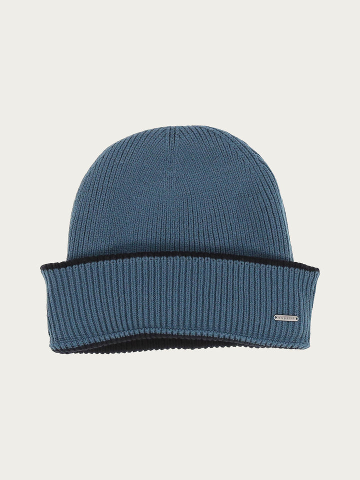 Wendbare gerippte bugatti Strickmütze mit farblich abgesetzem Rand in Wollmischung
