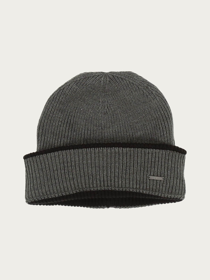 Wendbare gerippte bugatti Strickmütze mit farblich abgesetzem Rand in Wollmischung