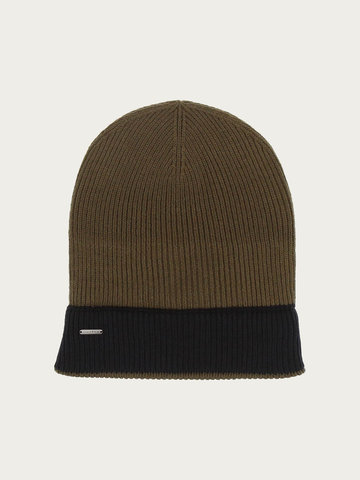 Wendbare gerippte bugatti Strickmütze mit farblich abgesetzem Rand in Wollmischung