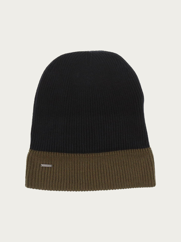 Wendbare gerippte bugatti Strickmütze mit farblich abgesetzem Rand in Wollmischung