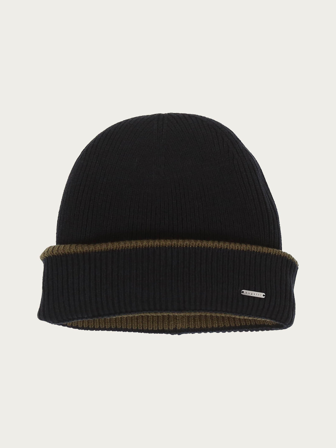 Wendbare gerippte bugatti Strickmütze mit farblich abgesetzem Rand in Wollmischung