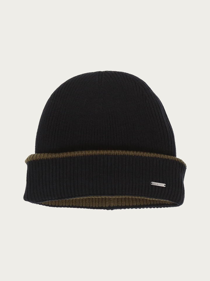 Wendbare gerippte bugatti Strickmütze mit farblich abgesetzem Rand in Wollmischung