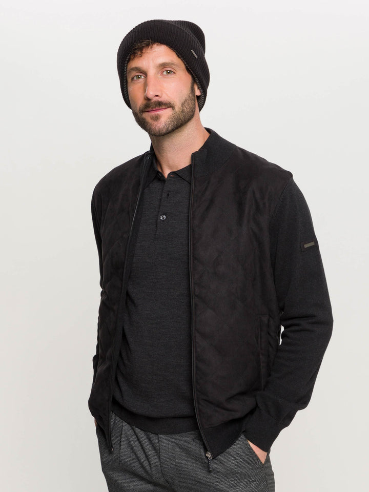 Wendbare gerippte bugatti Strickmütze mit farblich abgesetzem Rand in Wollmischung