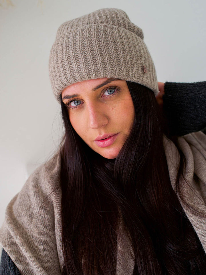 Grobstrick-Mütze aus reinem Kaschmir