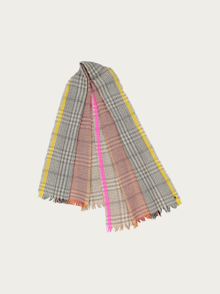 Karierter Schal mit Highlight-Streifen in Wollmischung