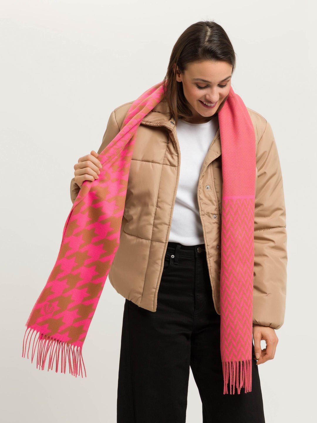 Cashmink-Schal mit Hahnentritt-Mix