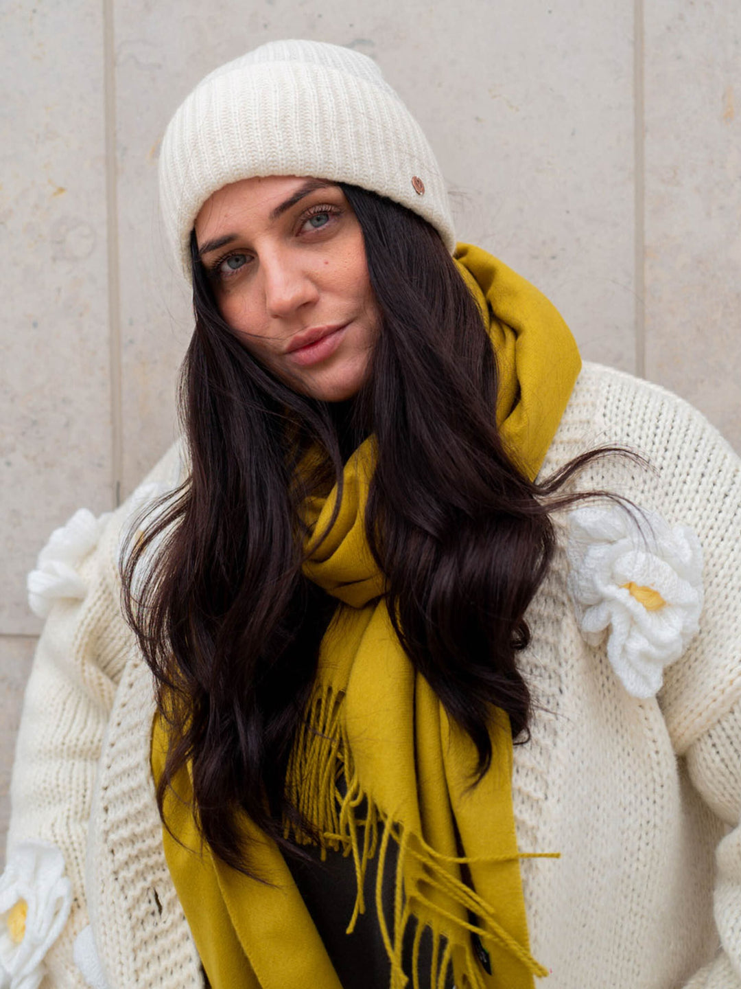 Grobstrick-Mütze aus reinem Kaschmir