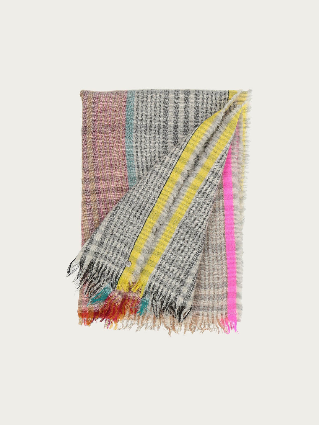 Karierter Schal mit Highlight-Streifen in Wollmischung