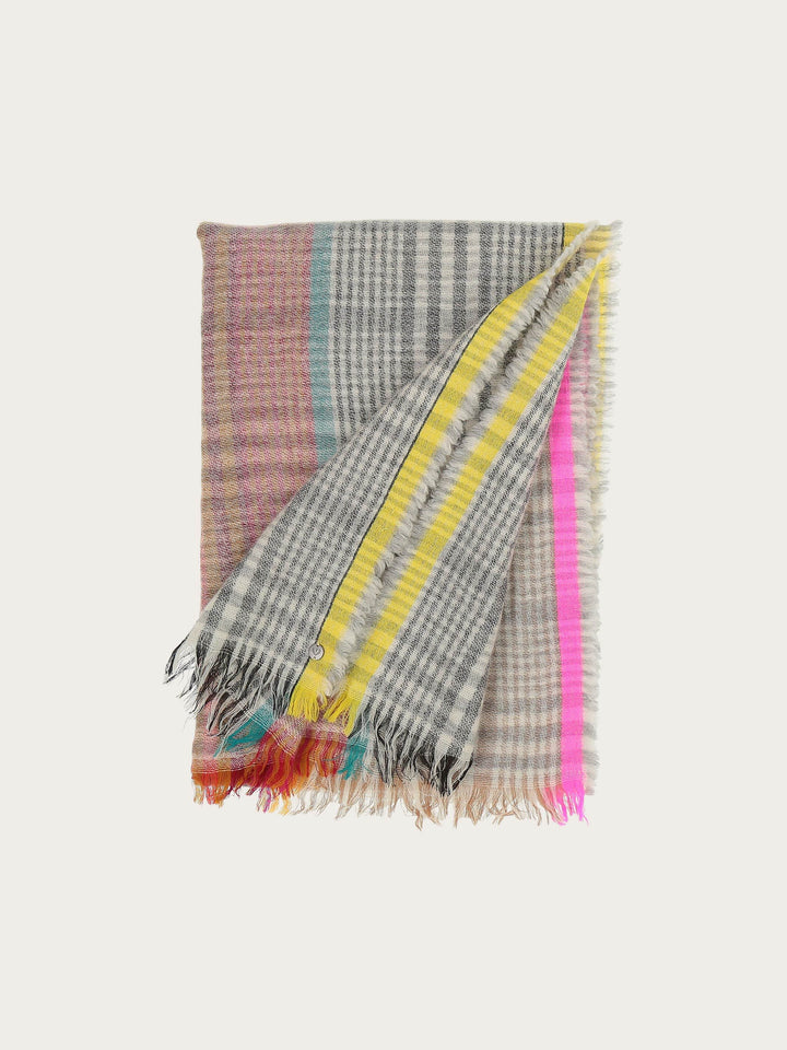 Karierter Schal mit Highlight-Streifen in Wollmischung