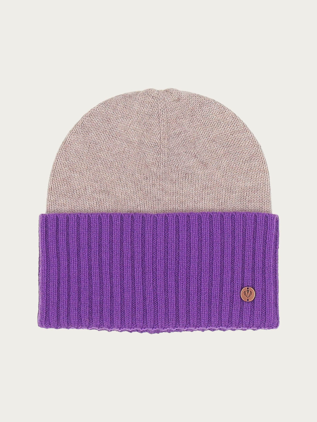 Strickmütze mit farblich abgesetzter Krempe in Kaschmirmischung