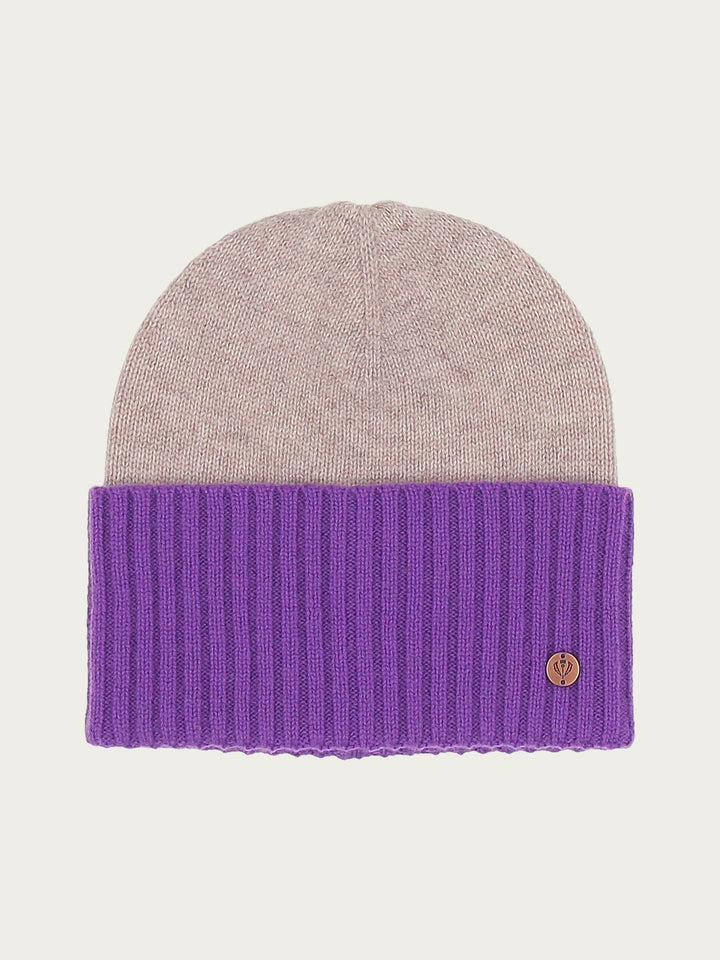 Strickmütze mit farblich abgesetzter Krempe in Kaschmirmischung