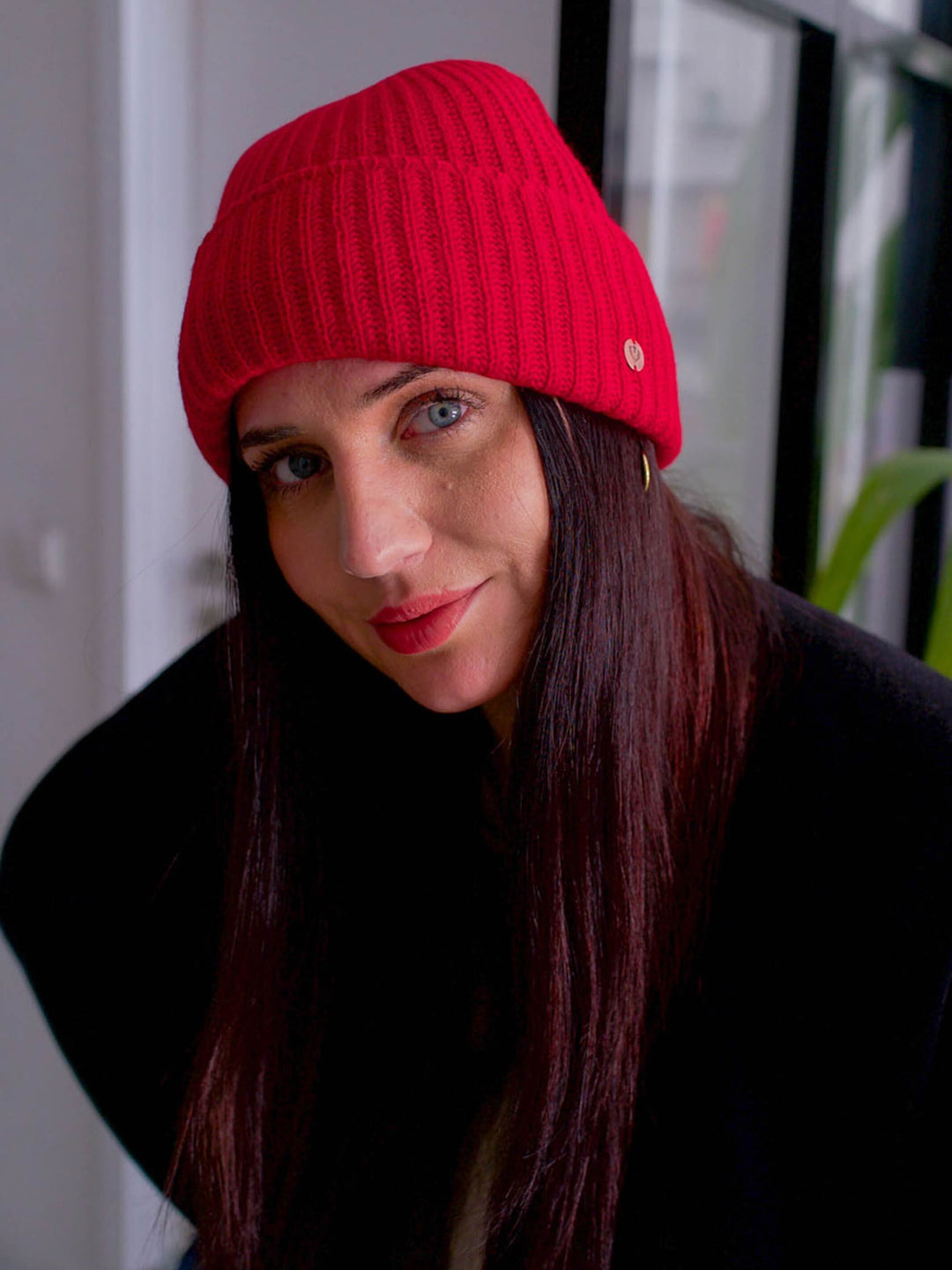 Grobstrick-Mütze aus reinem Kaschmir