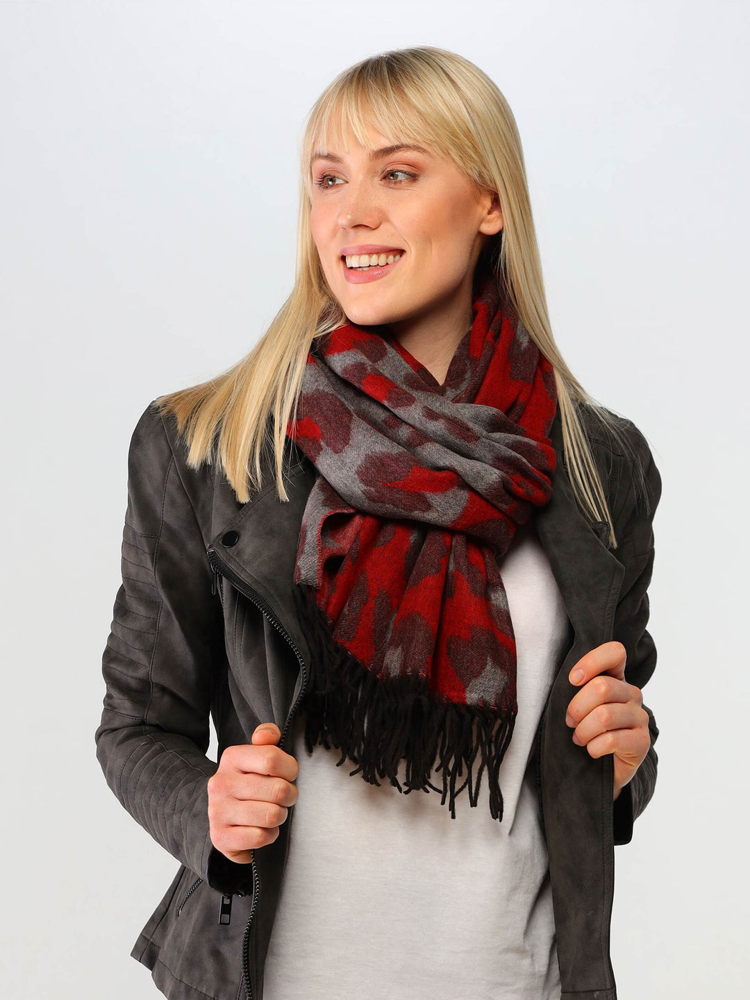 Zweifarbiger Cashmink-Schal mit Leo-Design